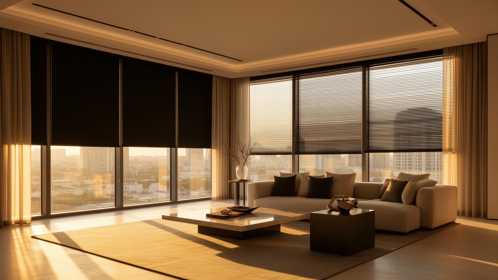 Ambiente elegante com persianas premium